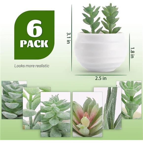 Set of 6 Succulents Plants Artificial in Pots Small Fake Plants for Bedroom - Picture 5 of 6